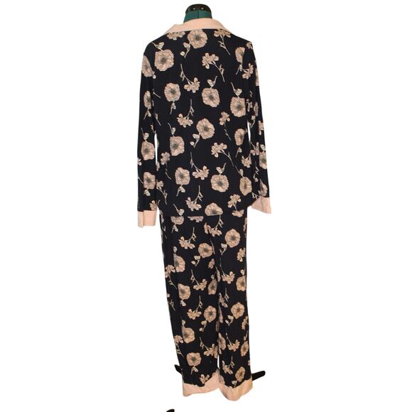 Liz Claiborne Pajama Set Navy Pink Floral Cotton Long Sleeve Sleepwear M - Picture 2 of 9